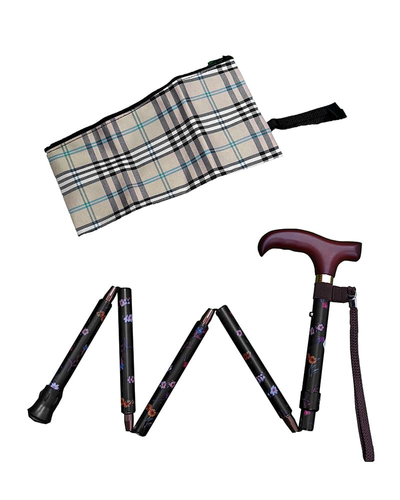 杖　天然木製握り手　五段折りたたみ花柄ウォーキングの杖