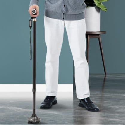 杖 ウォーキングの杖 カーボン製ライト付き四点支持杖