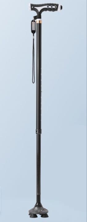 杖 ウォーキングの杖 カーボン製ライト付き四点支持杖