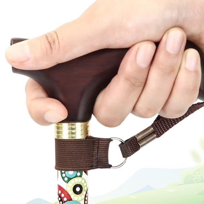 杖 ウォーキングの杖 高級木製グリップ伝統花柄