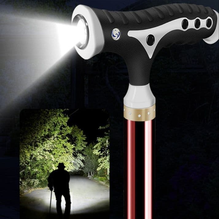 杖 夜間安心多機能ライト付き歩行杖