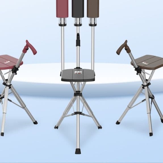 杖 二役こなす休憩付き歩行杖