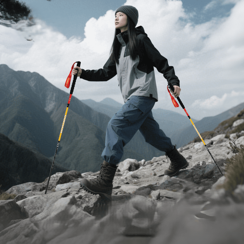 杖 炭素繊維製軽量折りたたみ登山用ウォーキング杖