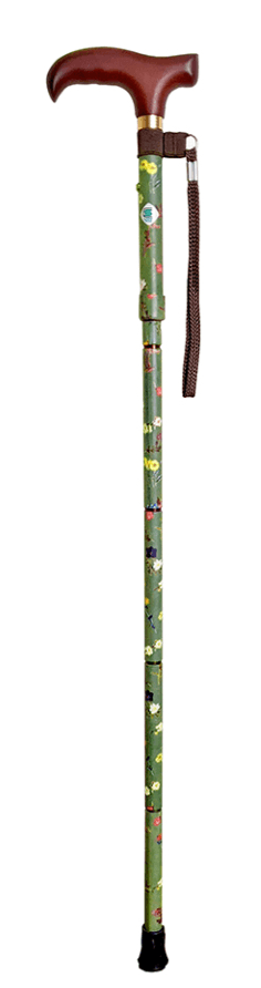 杖　天然木製握り手　五段折りたたみ花柄ウォーキングの杖