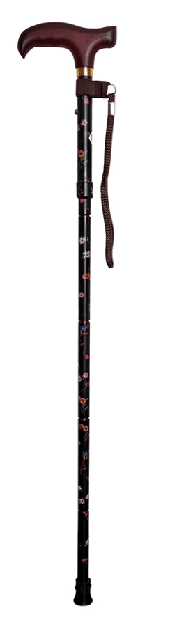 杖　天然木製握り手　五段折りたたみ花柄ウォーキングの杖