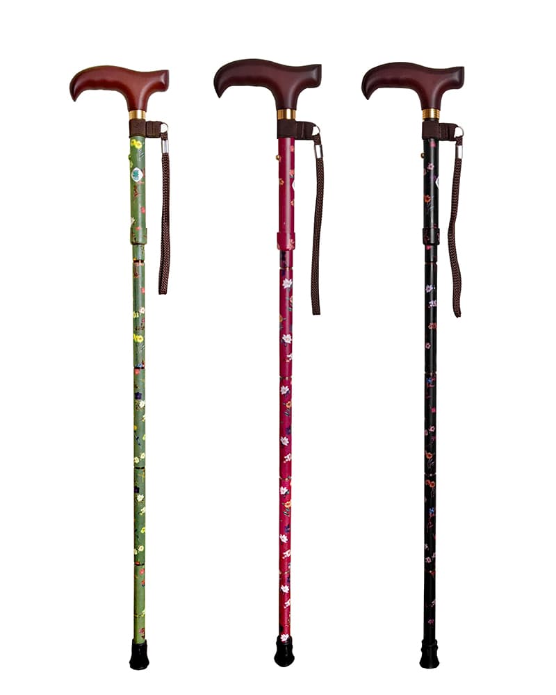 杖　天然木製握り手　五段折りたたみ花柄ウォーキングの杖