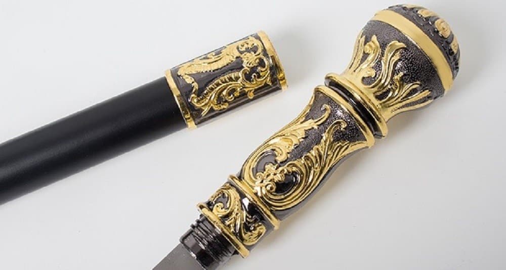 黒金唐草彫刻三分割式紳士杖