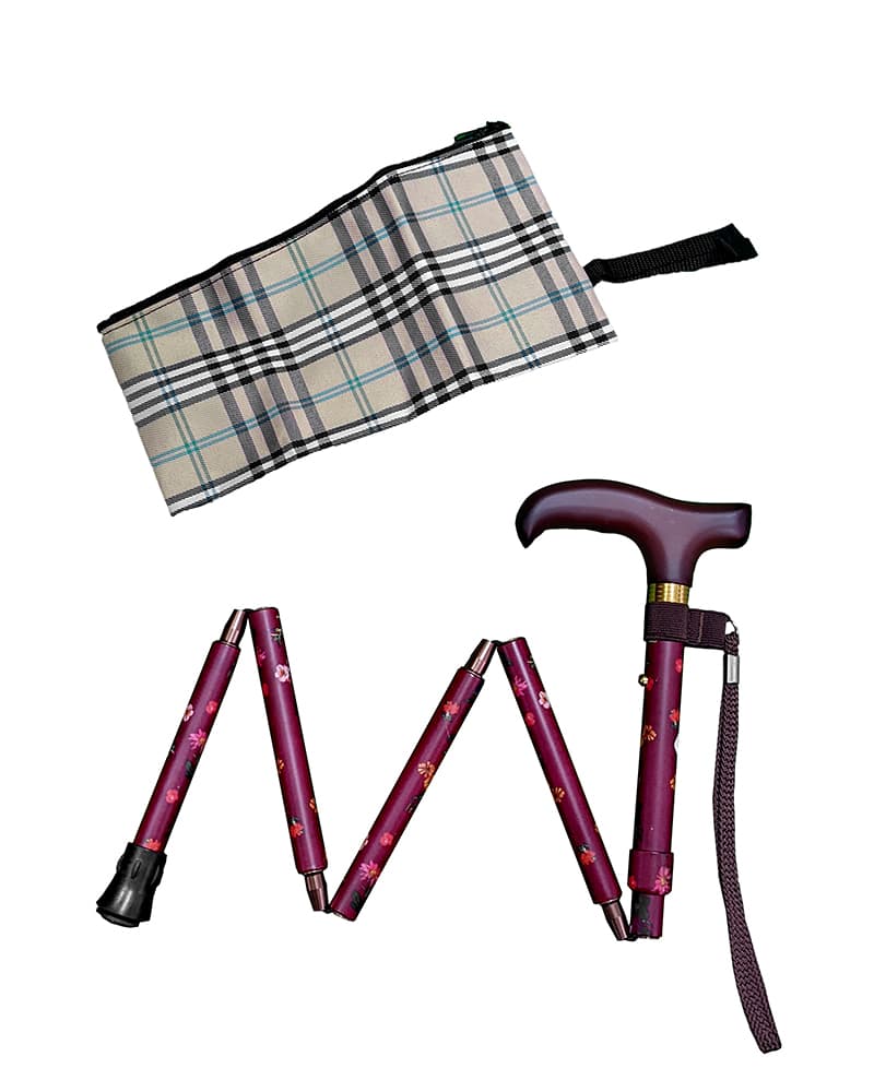 杖　天然木製握り手　五段折りたたみ花柄ウォーキングの杖