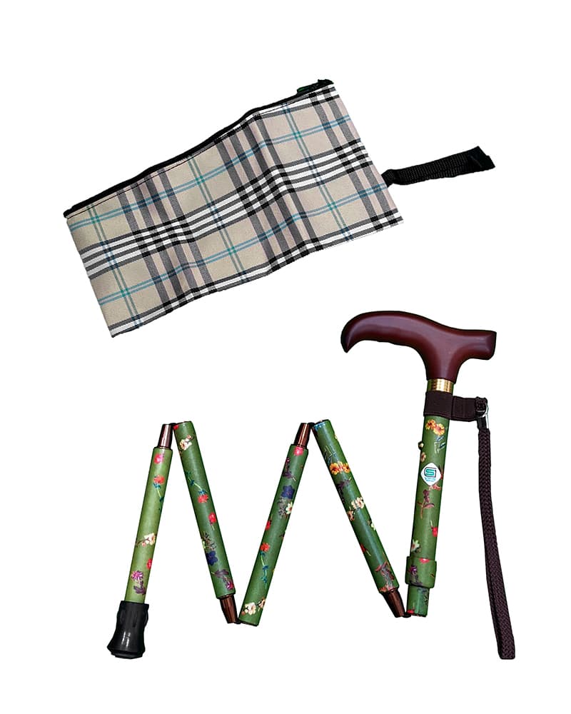 杖　天然木製握り手　五段折りたたみ花柄ウォーキングの杖